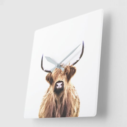 高地牛スコットランド動物のポートレート スクエア壁時計 (傾斜)