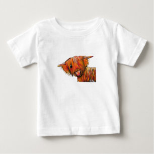 高地牛プリントのスコットランドの「光線(日光の) ベビーTシャツ