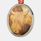 高地牛、スコットランドの牛 メタルオーナメント (左)