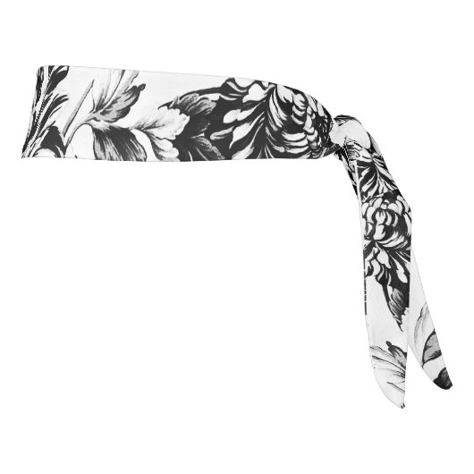 高域通過白黒のモダンなヴィンテージの花柄Toile タイヘッドバンド (回転90)