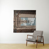 高層歩く近くの通りの人建物  タペストリー (インサイチュ(横))