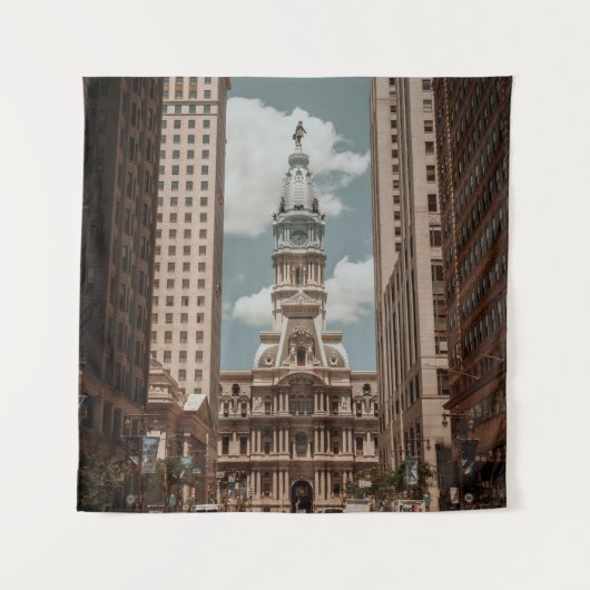 高層歩く近くの通りの人建物  タペストリー (正面)