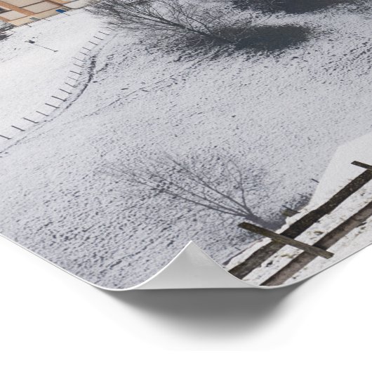 高山の冬の風景の教会 ポスター (角)