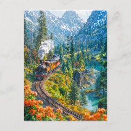 高山の森の小さな蒸気列車 シーズンポストカード
