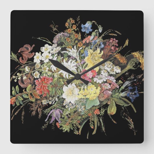 高山の野生の花によってはEdelweissの柱時計が開花します スクエア壁時計 (正面)