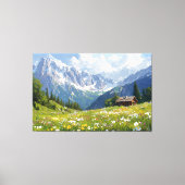 高山草原(花と小コテージ) キャンバスプリント (正面)