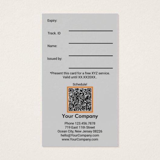 高度なサービス事業ギフト券カード (裏面)