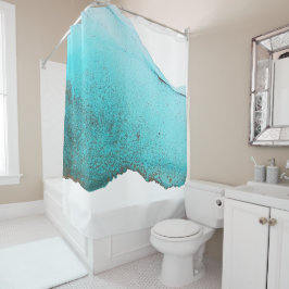 高度なティール（緑がかった色）白黒抽象芸術 シャワーカーテン