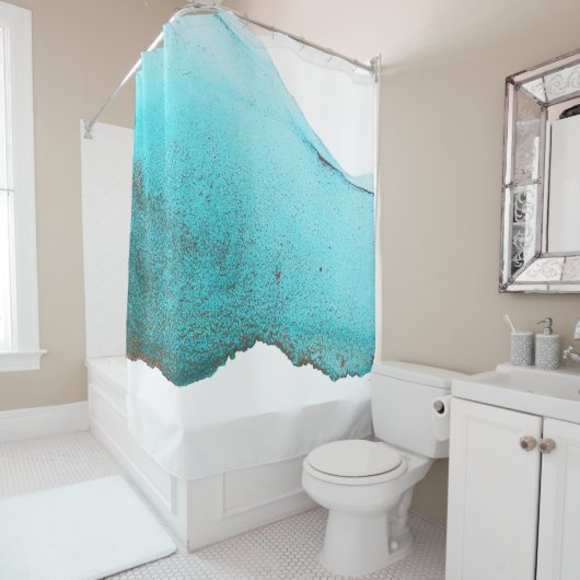 高度なティール(緑がかった色)白黒抽象芸術 シャワーカーテン (インサイチュ)