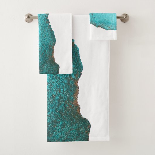 高度なトレンディーティール（緑がかった色）白黒抽象芸術 バスタオルセット (インサイチュ)