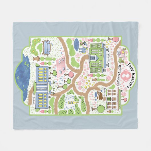 高慢と偏見はかわいい総括的なジェーンAustenの地図を描きます フリースブランケット (正面(横))