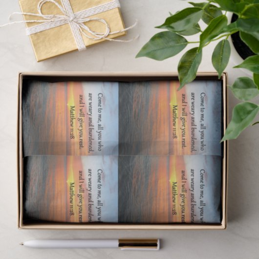 高揚するマタイ11:28聖なる書物、 経典聖句の日の出 薄葉紙 (ギフト)