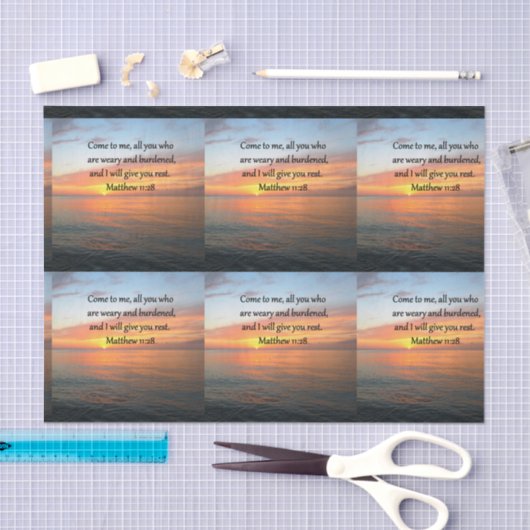 高揚するマタイ11:28聖なる書物、 経典聖句の日の出 薄葉紙 (クラフト)