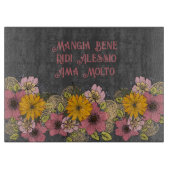 高揚イタリアン引用文と鮮やか花模様 カッティングボード (正面)