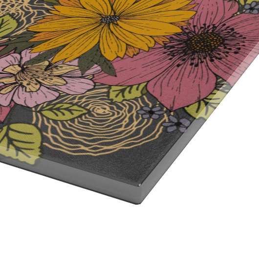 高揚イタリアン引用文と鮮やか花模様 カッティングボード (角)