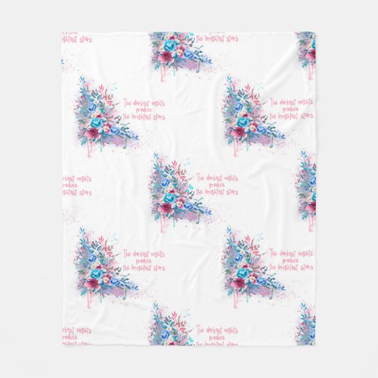 高揚性がん引用文と花 フリースブランケット (正面)