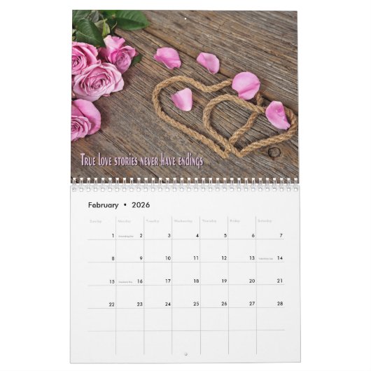 高揚性引用文と写真のブレンド カレンダー (2月 2026)