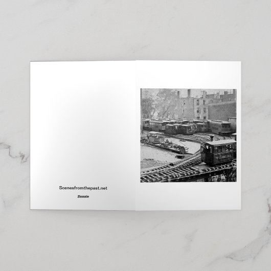 高架鉄道ヨンカーズのニューヨーク市電列車 箔グリーティングカード (外側レイダウン)