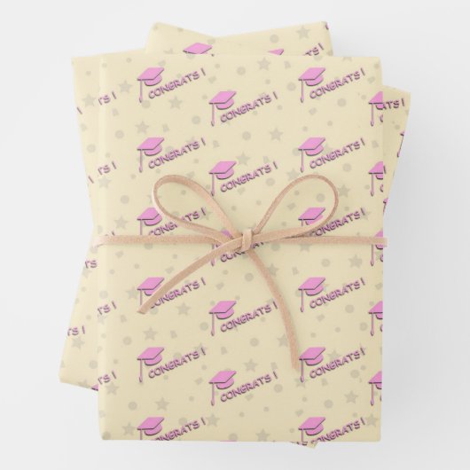 高校のためのピンク色の黄色の卒業 ラッピングペーパーシート (インサイチュ)