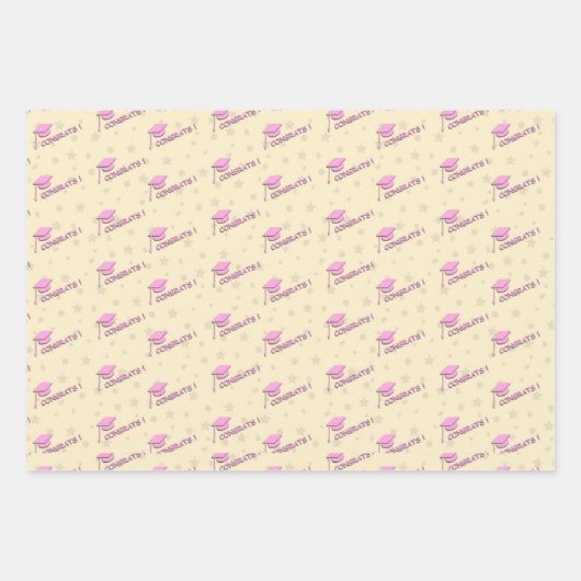 高校のためのピンク色の黄色の卒業 ラッピングペーパーシート (正面)