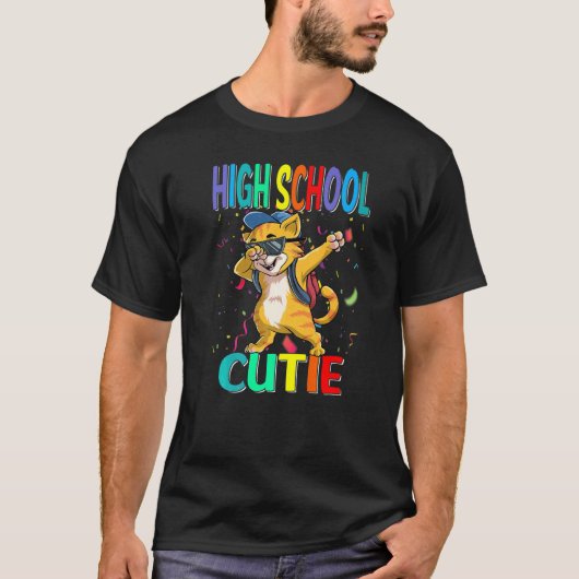 高校のキュートな猫のバックトゥスクール Tシャツ (正面)
