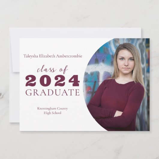 高校のワインレッドのシンプルな卒業式 案内状 (正面)