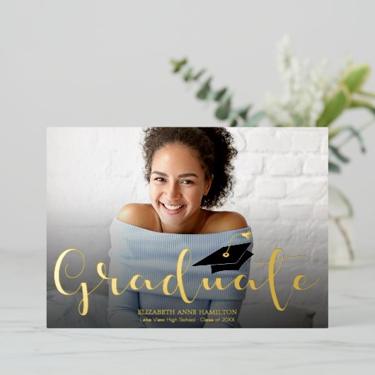 高校の卒業発表フォイル招待状 箔招待状 (立ち正面)