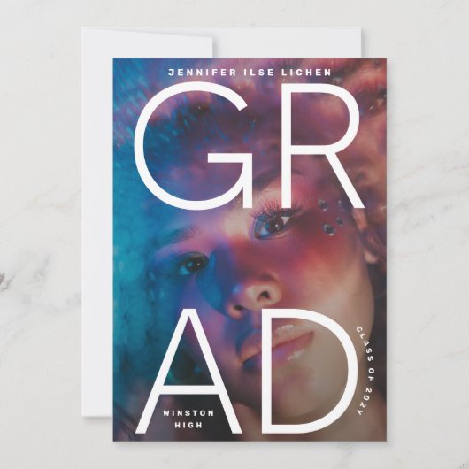 高校の卒業 |白い写真はっきりした文字 案内状 (正面)