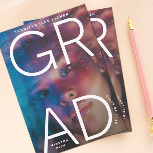 高校の卒業 |白い写真はっきりした文字 案内状