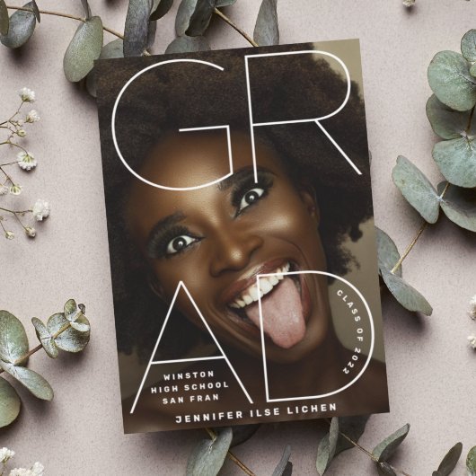 高校の卒業 |白い写真モダン文字スクリプト 案内状