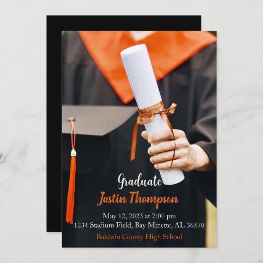 高校または大学の写真卒業 招待状 (正面/裏面)