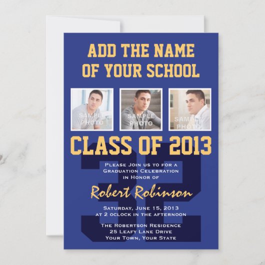 高校アスリートスポーツ卒業青金ゴールド 招待状 (正面)