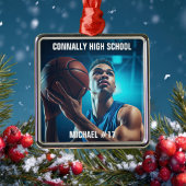 高校バスケットボール選手の写真 クリスマス メタルオーナメント