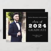 高校ブラックミニマモダンリスト卒業 案内状 (正面/裏面)