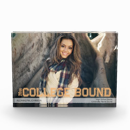 高校モダン卒業オーバーレイ黄色金ゴールド フォトブロック (正面)