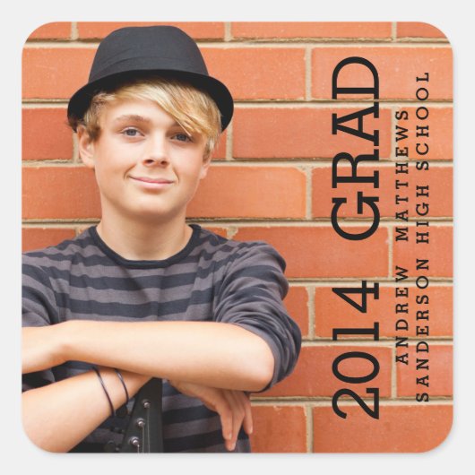 高校モダン卒業ステッカー スクエアシール (正面)