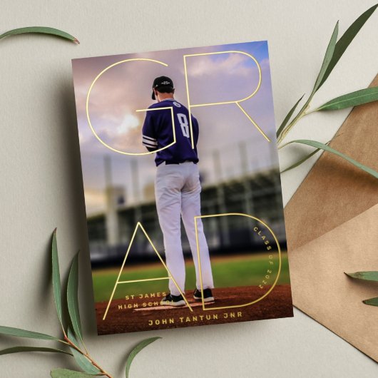 高校モダン卒業写真金ゴールド発表 箔招待状