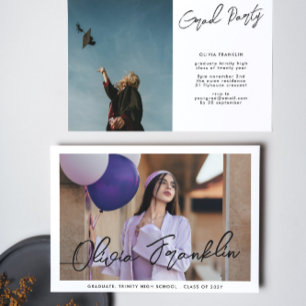 高校モダン文字写真卒業パーティー 招待状