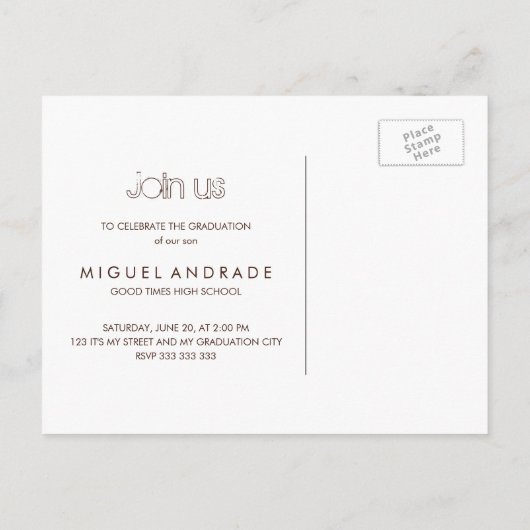 高校写真卒業パーティーグランジブラウン インビテーションポストカード (裏面)