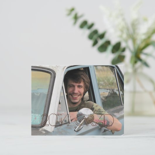 高校写真卒業パーティーグランジブラウン インビテーションポストカード (スタンド正面)