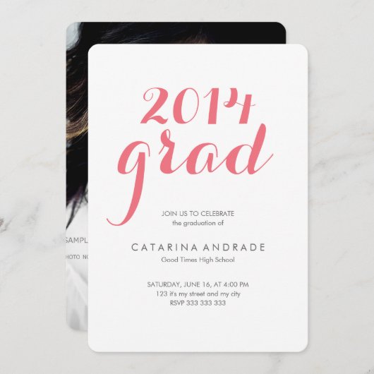 高校写真卒業パーティー2014グラッドピンク 招待状 (正面/裏面)