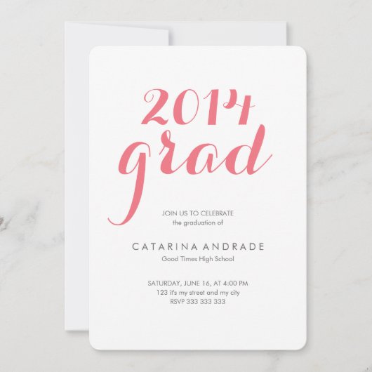 高校写真卒業パーティー2014グラッドピンク 招待状 (正面)