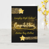 高校卒業おめでとう金ゴールドスター カード (黄色い花)