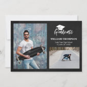 高校卒業おめでとう2写真黒チョーク 招待状 (正面)