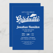 高校卒業おめでとう　青いブルー 招待状 (正面/裏面)