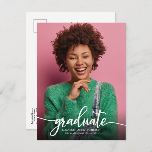 高校卒業のお知らせ シンプル おしゃれ ポストカード (正面/裏面)