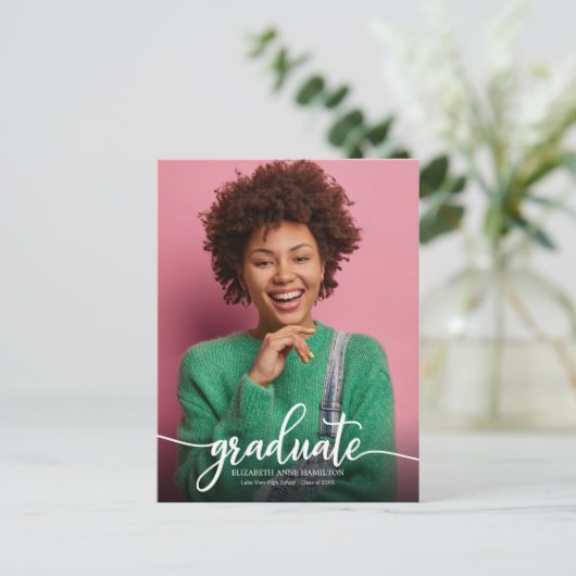 高校卒業のお知らせ シンプル おしゃれ ポストカード (スタンド正面)