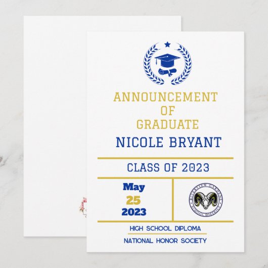 高校卒業のお知らせ 招待状 (正面/裏面)