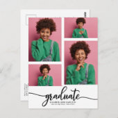 高校卒業のお知らせ 4枚の写真 ポストカード (正面/裏面)