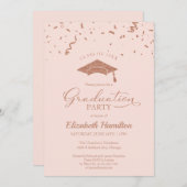 高校卒業パーティーバラ金ゴールド紙吹雪ピンク 招待状 (正面/裏面)